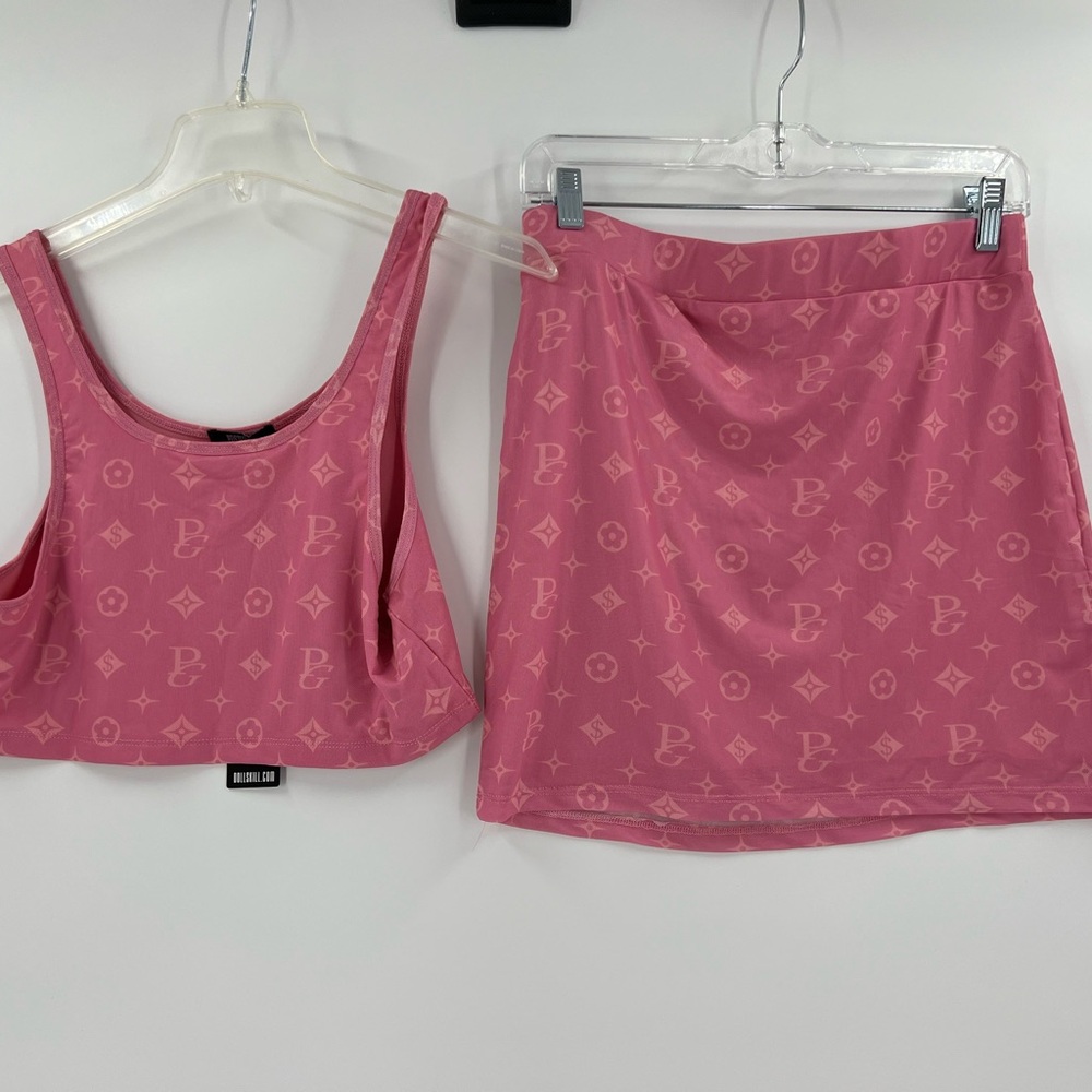 Dolls kill monogram crop top tank mini skirt set new large - Picture 6 of 13